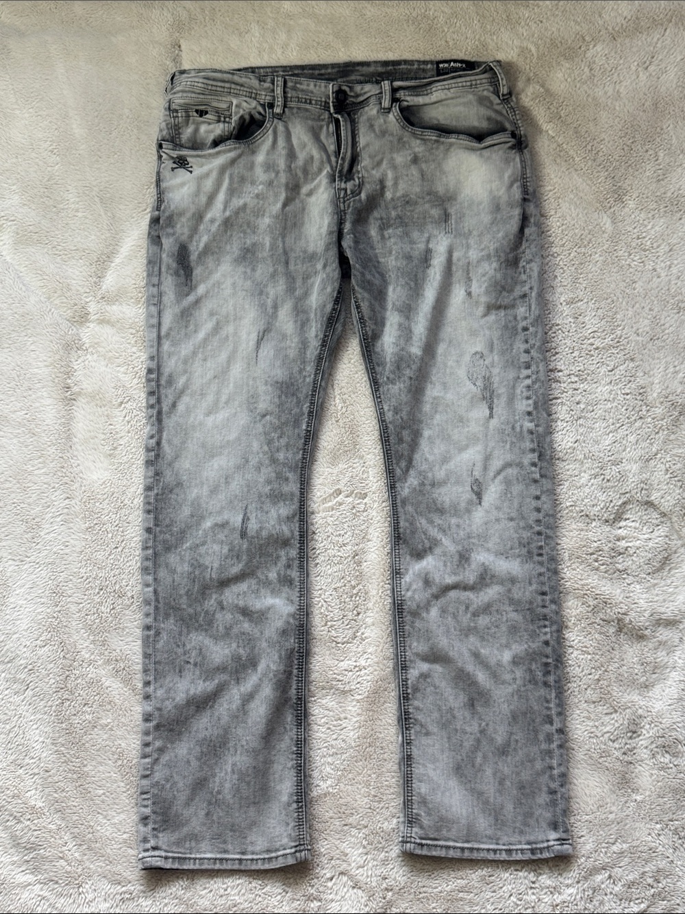 Buffalo Rock For Freedom ASH-X Slim Stetch Riders Edition Gray 38x32 Distressed